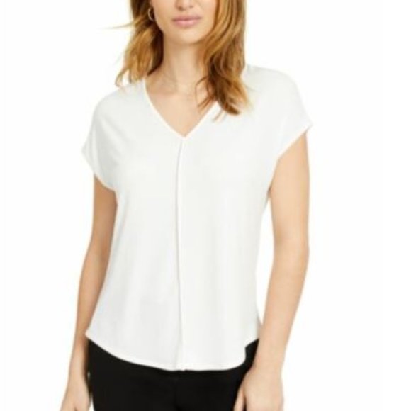 BAR III - Womens White Short Sleeve V Neck Top - Picture 1 of 5